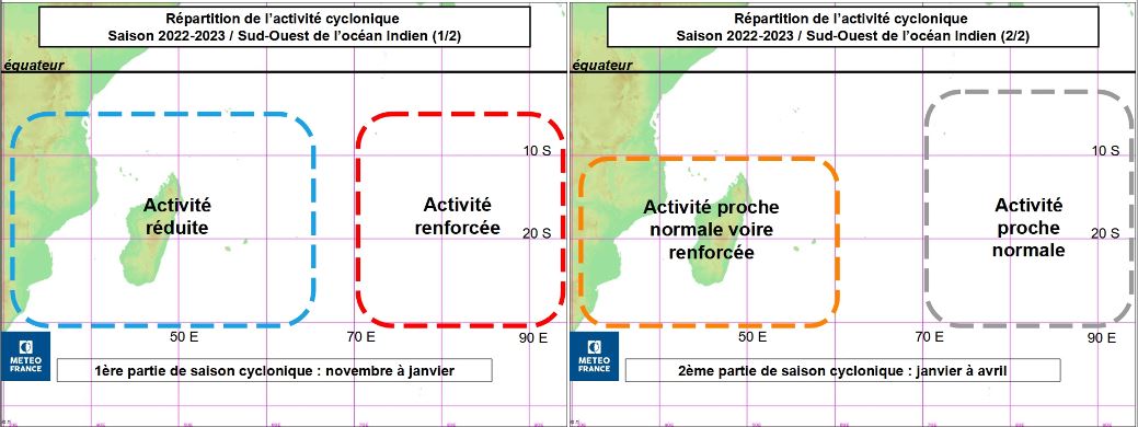 Répartition activité cyclonique pour la première et la deuxième partie de saison 2022-2023