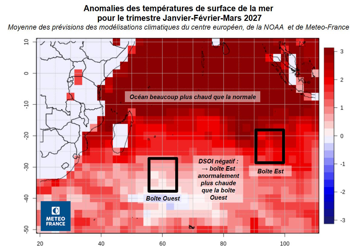 Anomalies de températures de surface de la mer début 2027