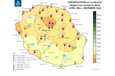 Rapport à la normale des précipitations enregistrées entre avril et décembre 2024