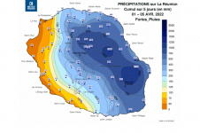 Cumul de Précipitations Réunion du 1er au 5 avril 2022