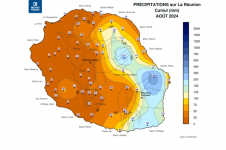 Cumul de précipitations Réunion - août 2024