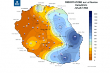 Cumuls de précipitations à La Réunion - juillet 2025