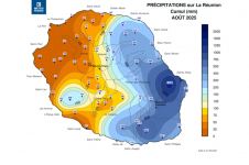 Cumul de précipitations Réunion - août 2025