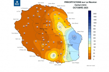 Cumul de précipitations Réunion - octobre 2025