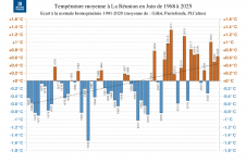 Températures moyennes à La Réunion - juin 1968 à 2025