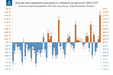 Températures maximales à La Réunion - janvier 1968 à 2025