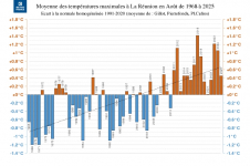 Températures maximales à La Réunion - août 2025