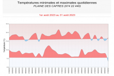 Températures minimales et maximales à la Plaine des Cafres - Août 2023