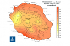 Moyenne de rayonnement global journalier à La Réunion - février 2025