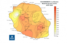 Moyenne de rayonnement global journalier à La Réunion - août 2025