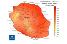 Moyenne de rayonnement global journalier à La Réunion - février 2026