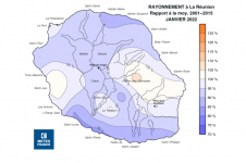 Rapport à la normale de rayonnement global journalier à la Réunion - Janvier 2022