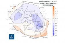Rapport à la normale du rayonnement global journalier à La Réunion - Décembre 2022