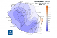 Rapport à la normale du rayonnement global journalier à La Réunion - Avril 2023