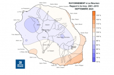 Rapport à la normale du rayonnement global journalier à La Réunion - Septembre 2023
