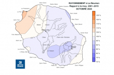Rapport à la normale du rayonnement global journalier à La Réunion - Octobre 2023