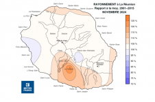 Rapport à la normale de rayonnement global journalier à La Réunion - novembre 2024