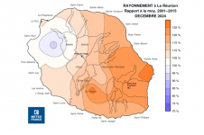 Rapport à la normale de rayonnement global journalier à La Réunion - décembre 2024