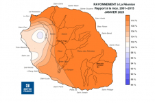 Rapport à la normale de rayonnement global journalier à La Réunion - janvier 2025