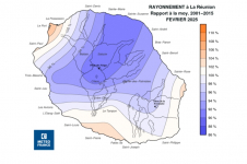 Rapport à la normale de rayonnement global journalier à La Réunion - février 2025