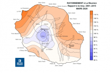 Écart à la normale de rayonnement global journalier à La Réunion - mars 2025