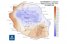 Rapport à la normale de rayonnement global journalier à La Réunion - octobre 2025
