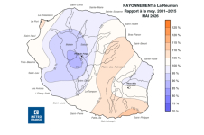 Rapport à la normale de rayonnement global journalier à la Réunion - Mai 2026