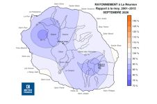 Rapport à la normale de rayonnement global journalier à la Réunion - Septembre 2026