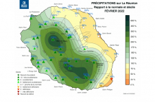 Rapport à la normale - Précipitations Réunion - Février 2022
