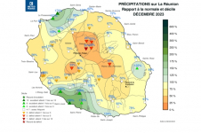 Rapport à la normale - Précipitations Réunion - Décembre 2023