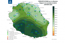 Rapport à la normale - Précipitations Réunion - Janvier 2024