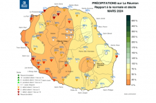 Rapport à la normale - Précipitations Réunion - Mars 2024