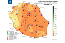 Rapport à la normale - précipitations Réunion - janvier 2025