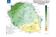 Rapport à la normale - précipitations Réunion - février 2025