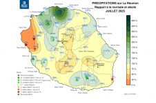 Rapport à la normale des précipitations à La Réunion - juillet 2025
