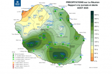 Rapport à la normale - précipitations Réunion - août 2025