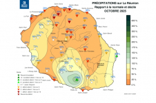 Rapport à la normale - précipitations Réunion - octobre 2025