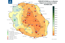 Rapport à la normale - précipitations Réunion - février 2026