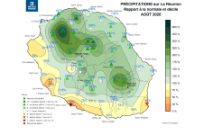 Rapport à la normale - Précipitations Réunion - Août 2026