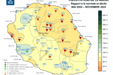 Rapport à la normale des précipitations enregistrées pendant la saison sèche, de mai à novembre 2024