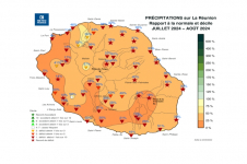 Écart à la normales - précipitations juillet-août 2024