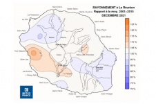Rapport à la normale de rayonnement global journalier à la Réunion - Décembre 2021
