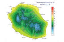 Carte de la moyenne annuelle des températures minimales à la Réunion