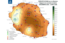 Rapport à la normale des cumuls de précipitations de décembre 2025 à avril 2026
