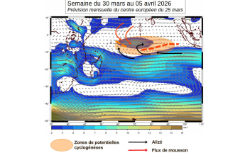 Tendance météo mensuelle pour du 30 mars au 26 avril 2026