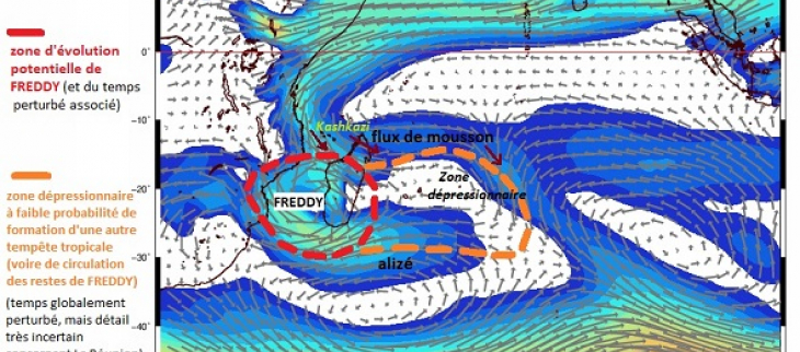 Carte des vents moyens vers 1500m d'altitude Carte semaine du 6 au 12 mars 2023
