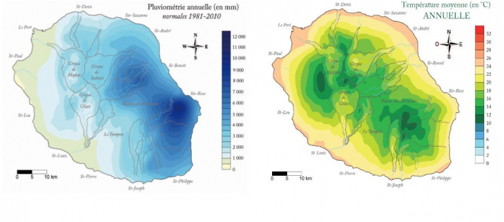 Pluviométrie et températures à la Réunion