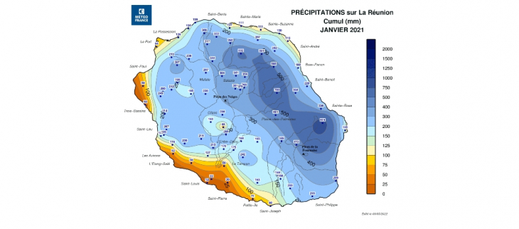 Cumul de Précipitations - La Réunion - Janvier 2021