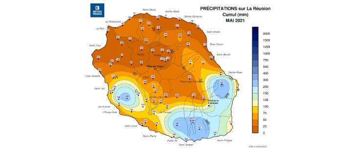 Cumul de Précipitations - La Réunion - Mai 2021