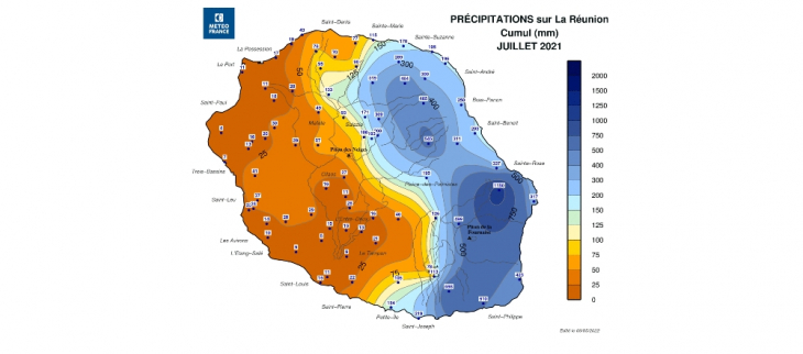 Cumul de Précipitations - La Réunion - Juillet 2021